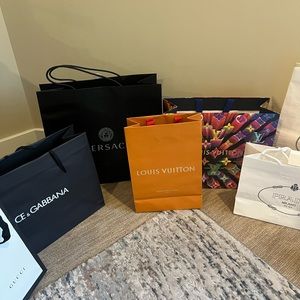 Lot of Designer Shopping Bags, LV, Versace, Dior, Prada, Saint Laurent, Gucci